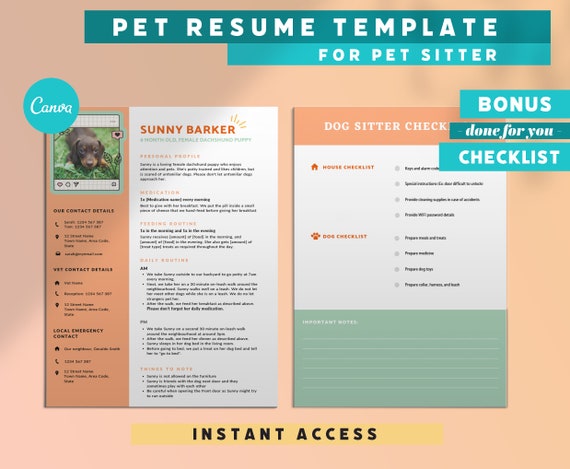 Dog Resume Template for Pet Sitter - Il 570xN.3207843690 Kiza 