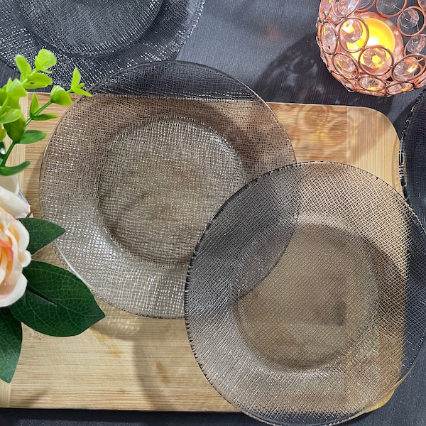 Transparent Textured Plates Set of 4 Handmade Glass.