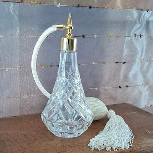 Vintage Stuart Crystal Cut Glass Perfume Bottle With Beige/cream