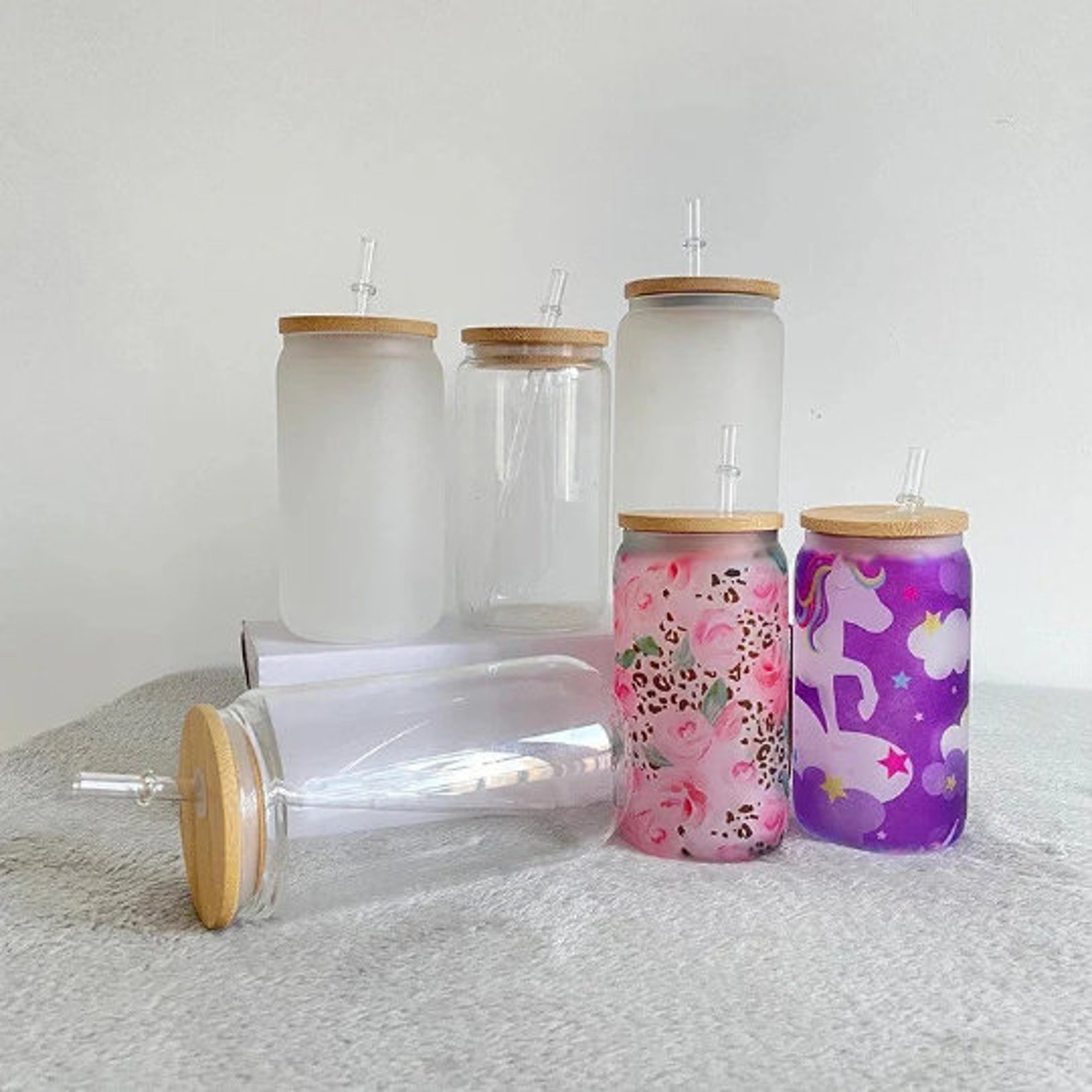 16oz Frosted Glass Sublimation Tumbler Bamboo Lid Clear Glass Etsy