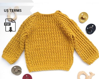 Patrón de crochet para bebé, crochet para bebé 0-24 meses, VIDEO + PDF, Suéter de crochet simple, patrón de cárdigan de bebé a crochet, patrón de suéter de bebé a crochet