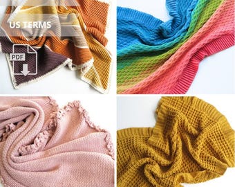 PATRÓN DE GANCHILLO para 4 mantas de bebé diferentes: manta de gofre a crochet, manta de bebé retro a crochet, manta de bautizo, regalo de bebé a crochet