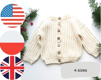 Crochet Pattern baby sweater, baby jumper for baby boy and baby girl | 4 Sizes from a newborn to a 2 years-old kid.