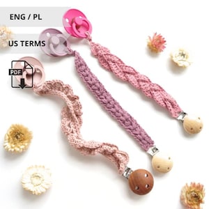 3 different Crochet patterns, crochet Pacifier holder, Frilly Pacifier holder, pacifier clip, pacifier chain, ENG