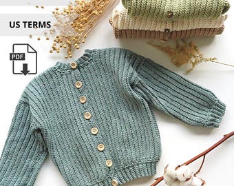 Patrón fácil de suéter a crochet, Suéter a crochet para bebés, Patrón a crochet en PDF, Patrón de cárdigan para bebé, Suéter para niños, De 0 meses a 2 años