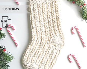 Patrón PDF para tejer un calcetín navideño a crochet: Calcetín acogedor de lana gruesa para la chimenea / Regalo navideño DIY