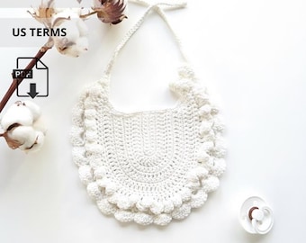 Babero sencillo de ganchillo para bebé niña, regalo para recién nacida, patrón de ganchillo en inglés (EE. UU./PL).