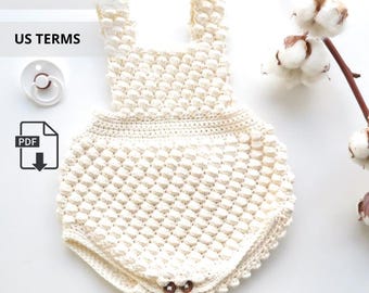 Mono de crochet, patrón de crochet para bebé, mono de crochet Big Bobble, mono de crochet para recién nacido ENG