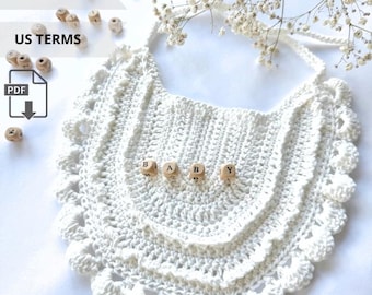 Patrón de babero de crochet fácil para bebé en PDF | Tutorial para babero de alimentación de recién nacido | Descarga instantánea para principiantes