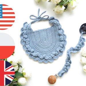 Crochet Baby SET FRILLY Bib and Pacifier Holder Crochet Pattern English US