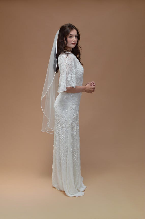 Elegant Satin Trim Ivory Bridal Veil The Sophia Satin-Trim Veil – Jay Kay Braids and Bridal main image 2