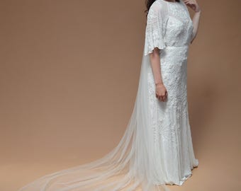 Cathedral Wedding Veil: Soft Ivory Tulle, Cut Edge, 118"