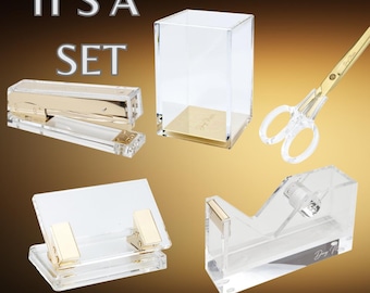 Back to School - Desk Set Gold Hole Punch Stapler Tape