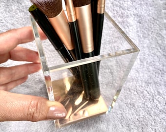 Brush Holder Pencil HolderMakeup Storage Made of High Quality Acrylic with Rose Gold Details