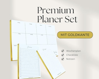 Premium Planner Set 3-Piece Gold Edge - Weekly Planner Checklist Notebook for Office & Home