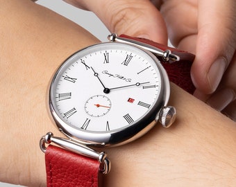 ANALOG WRISTWATCH, BATTERY Operated Watch, Stylish Luxury Designer Roman Numerals Wristwatch With Calfskin Leather Strap