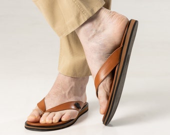 Handmade Leather Thong Sandals, Desert Brown Calfskin