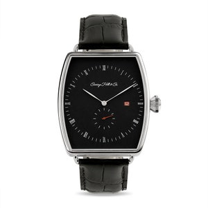 Luxury watches, Silver wristwatches, and Black leather watches Designed by Carriage Hill & Co