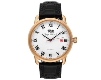 Honorable Rose Gold Automatic Watch, White Face, Leather Strap