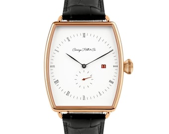 Heritage Rose Gold Watch, Black Leather Strap, Unisex Timepiece