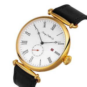 Gold Plated Roman Numeral Watch, Luxury Leather Strap Watch for Men & Women, Sapphire Glass Designer Timepiece, Gift Watch