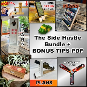 Woodworking Plans, Easy Fun Woodworking Projects Bundle, Phone and Tablet Stand, Bottle Stand and Bottle Openers, Candle Holder, Boomerang