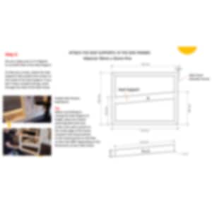 May include: Diagram of a bed frame with dimensions in inches, including a wall support and side frame details. The text reads "Attach the bed supports to the bed frame."