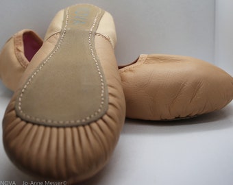 Handmade Leather Ballet Shoe Leather and Canvas Ballet Shoes Full Sole Ladies / Youth