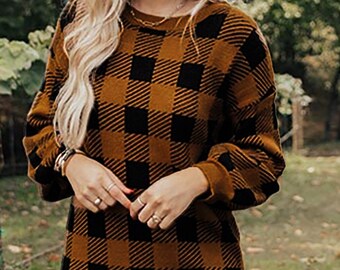 Brown Plaid Sweater - Etsy