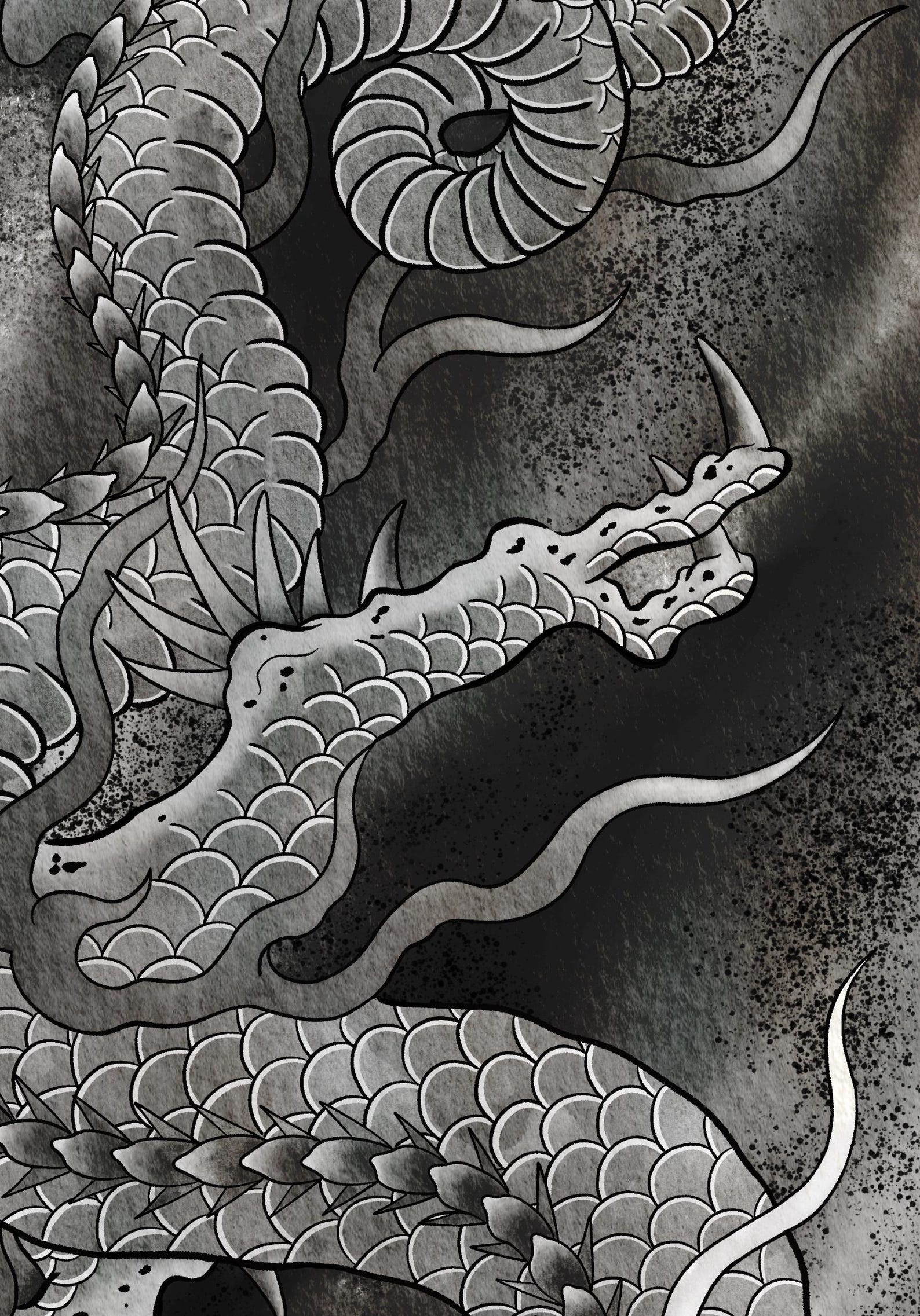Black & White Dragon Japanese Tattoo Style Wall Art Print | Tattoo ...