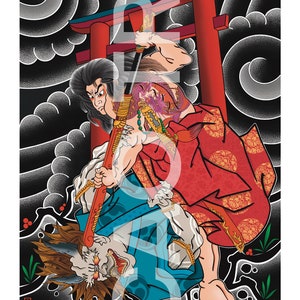 Big Colourful Japanese Samurai Tattoo Style Wall Art Print | Tattoo Flash Wall Decor | Tattoo Traditional | Tattoo Poster|Digital Download