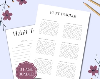 Daily Habit Tracker PRINTABLE BUNDLE, Habit Tracker, Bullet Journal, Routine Tracking Habits, Monthly Tracker, Habit Log, Habit List