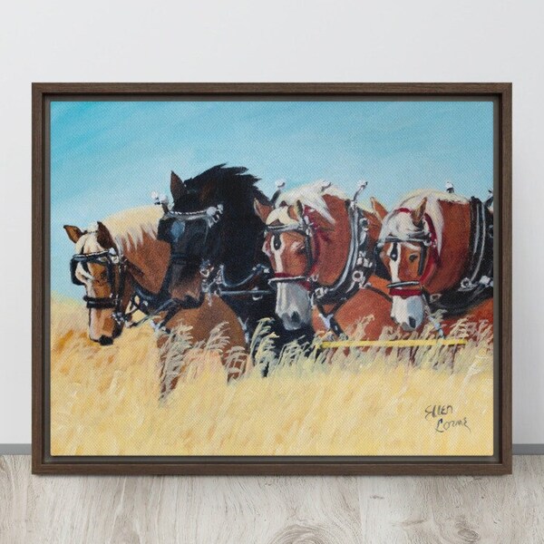 Chevaux de trait percherons au ranch Bar U - Reproduction peinture à l'huile