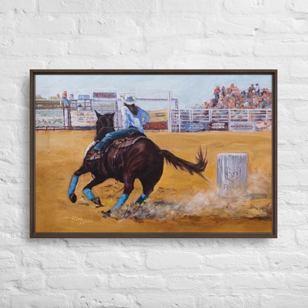 Grit and Glory: Calgary Stampede Barrel Racing | Oil Painting Canvas Print