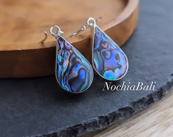 Abalone Teardrop Earring, Ocean Earring, Boho Shell jewelry, handmade dangle earring, Sterling Silver, gift for her