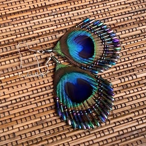 Peacock Feather Earrings, Natural peacock earring, Peacock Feather Jewelry, Boho earring, gift for her image 3