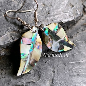 Leaf shaped abalone Earring, Summer Earring, Handmade Jewelry, Boho Jewelry, everyday earring, Gift for her