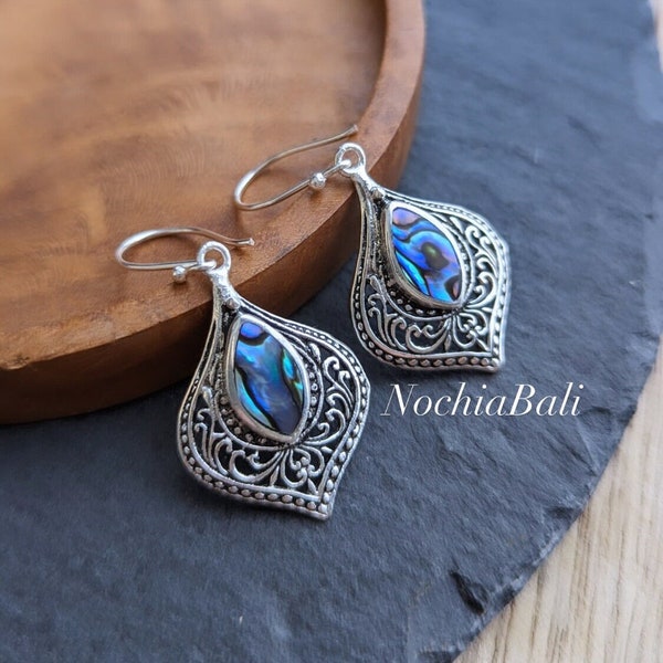 Abalone Shell earring, Paua abalone earring, Handmade jewelry, Boho earring silver, gift for her