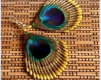Boucles d'oreilles plume chaîne traversante en argent - Elise et moi