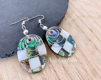 Oval Abalone earring, Mother of pearl earring, Boho Oval dangle earring, Handmade jewelry, summer jewelry, Gift for her