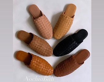 Handwoven mule, handmade loafer, Unisex woven slides, Leather Slides, summer mule, European loafers, Genuine goatskin leather