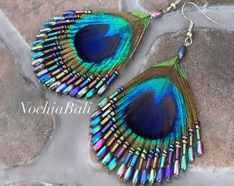 Peacock Feather Earrings, Natural peacock earring, Peacock Feather Jewelry, Boho earring, gift for her