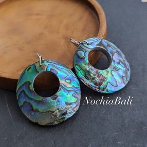 Abalone hoop earring, round dangle earring, handmade earring, abalone shell, summer jewelry, gift for her