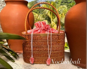 Summer Rattan handbag, Beach rattan bag, Picnic handbag, handwoven beach bag, handmade boho bag, gift for her