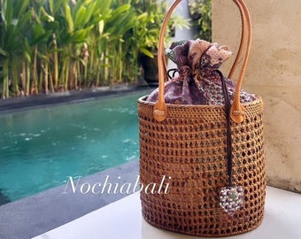 Rattan basket bag, Picnic rattan bag, beach wedding bag, boho rattan handbag, Rattan Summer bag, genuine leather strap