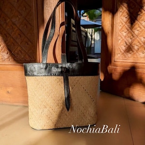 Leather Rattan Tote Bag, Cane Webbing Shoulder bag, Handmade Rattan Tote, Retro Leather Bag, genuine leather bag