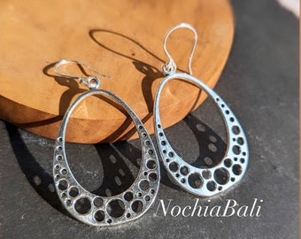 Large Rustic earring, silver Hoop earring, Boho silver earrings, Bali earring, Hippie earring, Gypsy earring