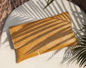 Geweven Pandanus clutch, casual Boho portemonnee, rieten clutch, handgemaakte Boho clutch, avond clutch, cadeau voor haar