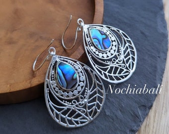 Teal Abalone Earring, Natural Shell Earrings, Boho Shell jewelry, Boho sterling silver, Natural abalone jewelry, gift for her