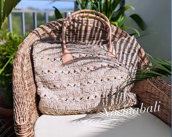 Large beach bag, raffia beach bag, woven raffia bag, Summer straw bag, Handmade shoulder bag, genuine leather